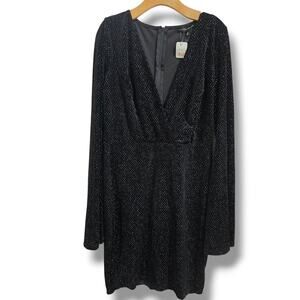Symphony women's black lurex plunge neckline batwing sleeves formal dress 1xl